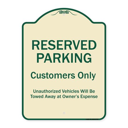 SIGNMISSION Designer Series-Reserved Parking Customers Unauthorized Vehicles Will Be, 24" x 18", TG-1824-9757 A-DES-TG-1824-9757